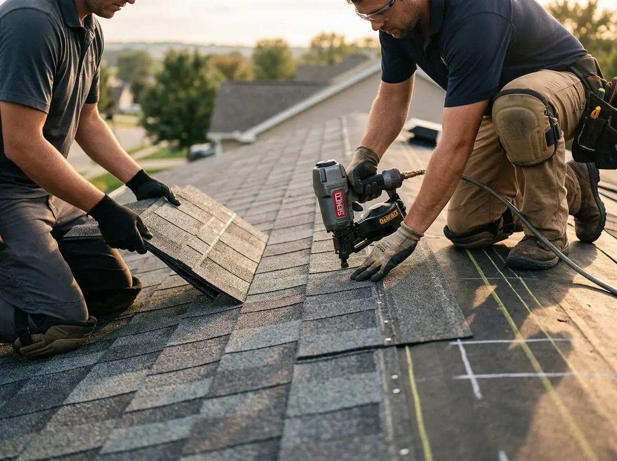 Professional roofer working on a residential roof in Mount Dora